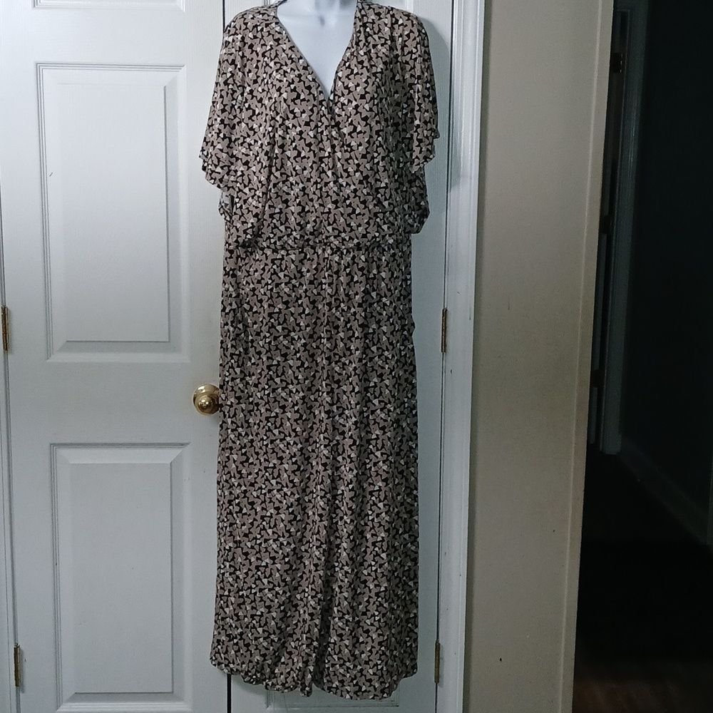 Chico's black tan white faux wrap jumpsuit wide leg Sz 18 (chico sz 3.5) NWOT